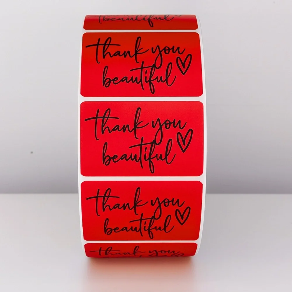 Thank You Beautiful Stickers | Pink Heart Labels for Small Business Packaging